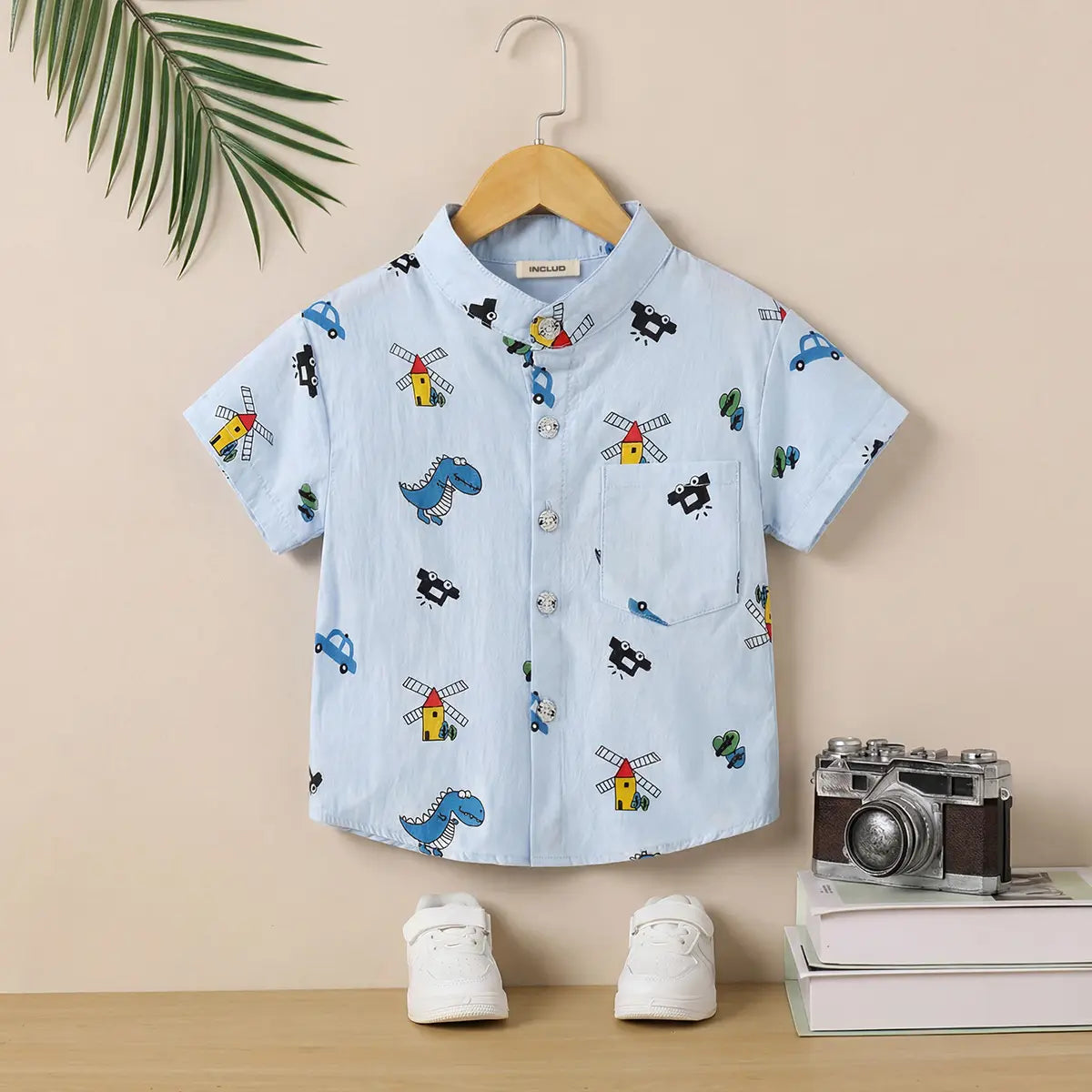 Boys Sky Blue Printed Short Sleeves Shirt Shirts Sky Blue 1-2 Y