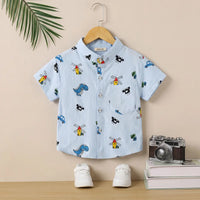 Boys Sky Blue Printed Short Sleeves Shirt Shirts Sky Blue 1-2 Y