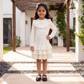 Girls Off White Textured Round Neck Fit & Flare Dress Casual Dresses Off White 3-4 Y