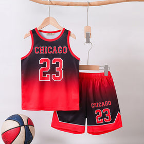 Boys Red Chicago Print Sleeveless T-Shirt With Shorts Set 2 pc. Sets Red 5-6 Y