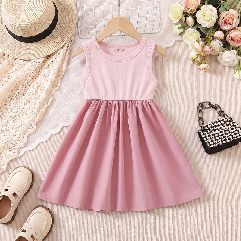 Girls Pink Solid Sleeveless Fit & Flare Dress Casual Dresses Pink 1-2 Y