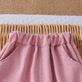 Girls Pink Textured Sleeveless Jacket With Top & Pants Set Sets