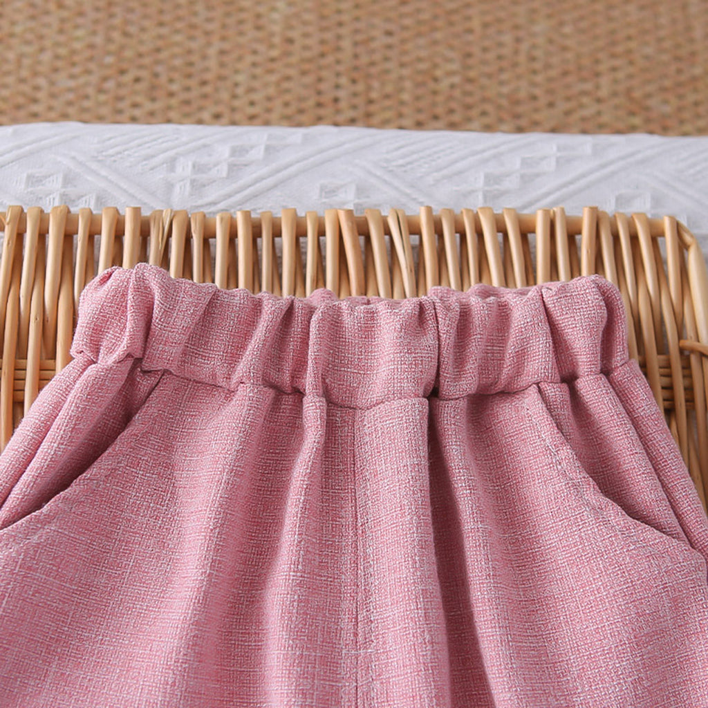 Girls Pink Textured Sleeveless Jacket With Top & Pants Set Sets