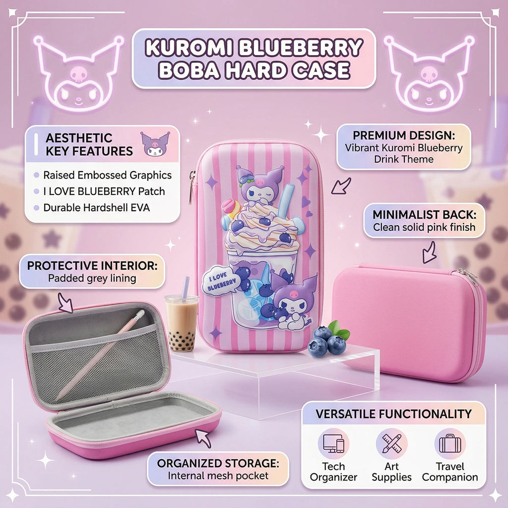 Girls Pink Kuromi Cartoon Hard-Shell Pencil Box Trending Accessories