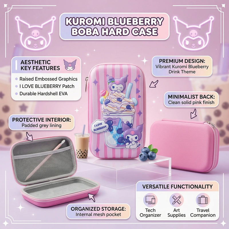 Girls Pink Kuromi Cartoon Hard-Shell Pencil Box Trending Accessories