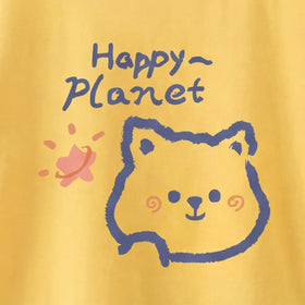 Girls Yellow Happy Planet Typography Print Short Sleeve T-Shirt Tshirts
