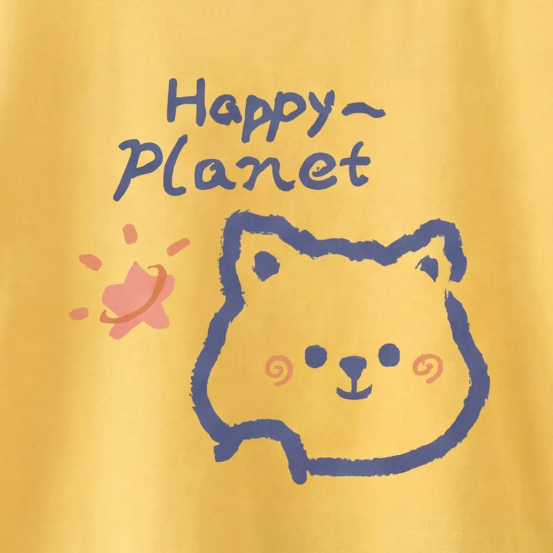 Girls Yellow Happy Planet Typography Print Short Sleeve T-Shirt Tshirts