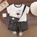 Boys Graphic Printed T-Shirt With Dark Grey Sling Bag And Cargo Shorts Set Sets Dark Grey 1-2 Y