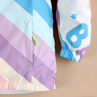 Girls Purple Diagonal Stripe Printed Hooded Zipper Jacket Coats & Jackets