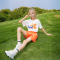 Girls Orange Flower Printed Summer T-Shirt With Shorts Set 2 pc. Sets Orange 5-6 Y