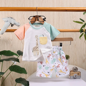 Boys Orange Animal Applique T-Shirt With Printed Shorts Sets 2 pc. Sets Orange 0-3 M