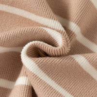 Boys Light Brown Polo Collar Sweatshirt With Self Design Stripe Patterns Sweaters & Cardigans
