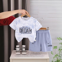 Boys Blue Printed Short Sleeve T-Shirt With Elasticated Shorts Sets 2 pc. Sets Blue 1-2 Y