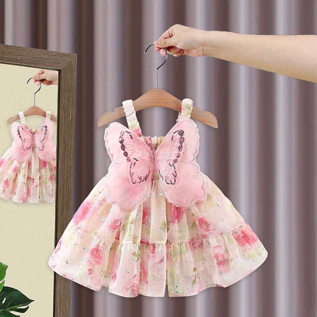 Girls Floral Print Butterfly Applique Fit & Flare Dress Casual Dresses   
