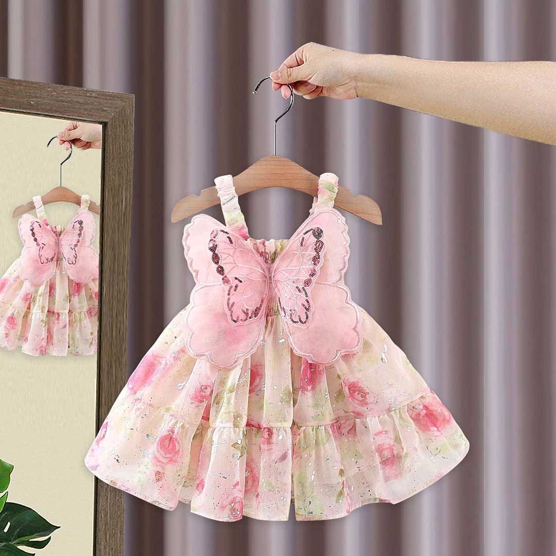 Girls Floral Print Butterfly Applique Fit & Flare Dress Casual Dresses   