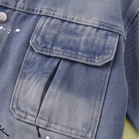 Boys Blue Splatter Print Denim Jacket & Pants With T-Shirt Sets 3 pc. Sets