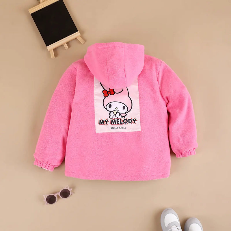 Girls Light Pink Typographic Reversible Printed Hooded Zipper Jacket Coats & Jackets