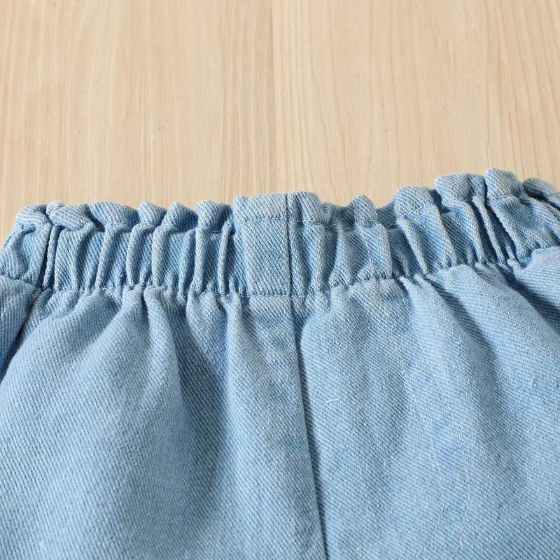 Girls Off Shoulder Smocked Top With Elasticated Denim Pants Set Sets   