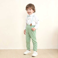 Boys Long Sleeve Shirt With Suspender Pants Set Sets   