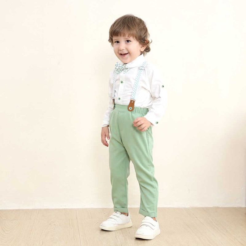 Boys Long Sleeve Shirt With Suspender Pants Set Sets   