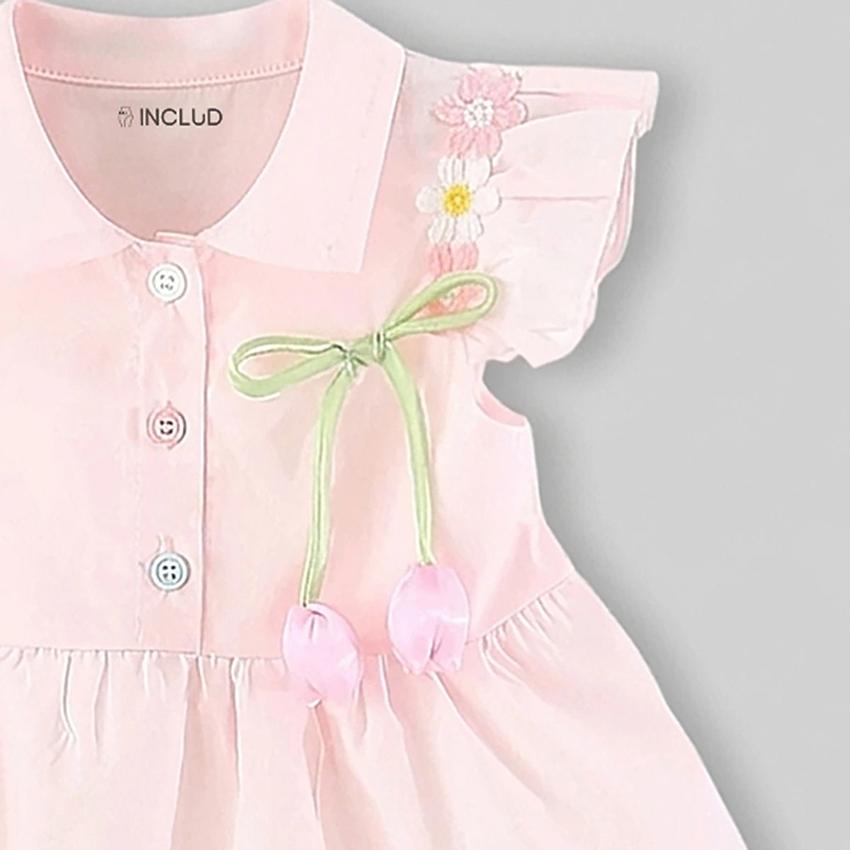 Girls Light Pink Floral Embroidered A-line Dress Casual Dresses