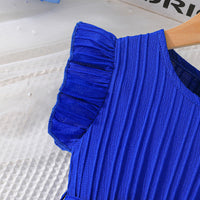 Girls Blue Flutter Sleeves Round Neck Dress Casual Dresses