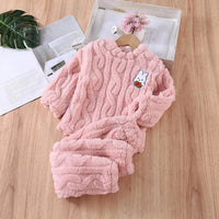 Girls Pink Self-Design Fleece Top With Jogger Co-ord Sets Sets