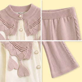 Girls Off White Long Sleeves Cardigan & Pants Sets Sets