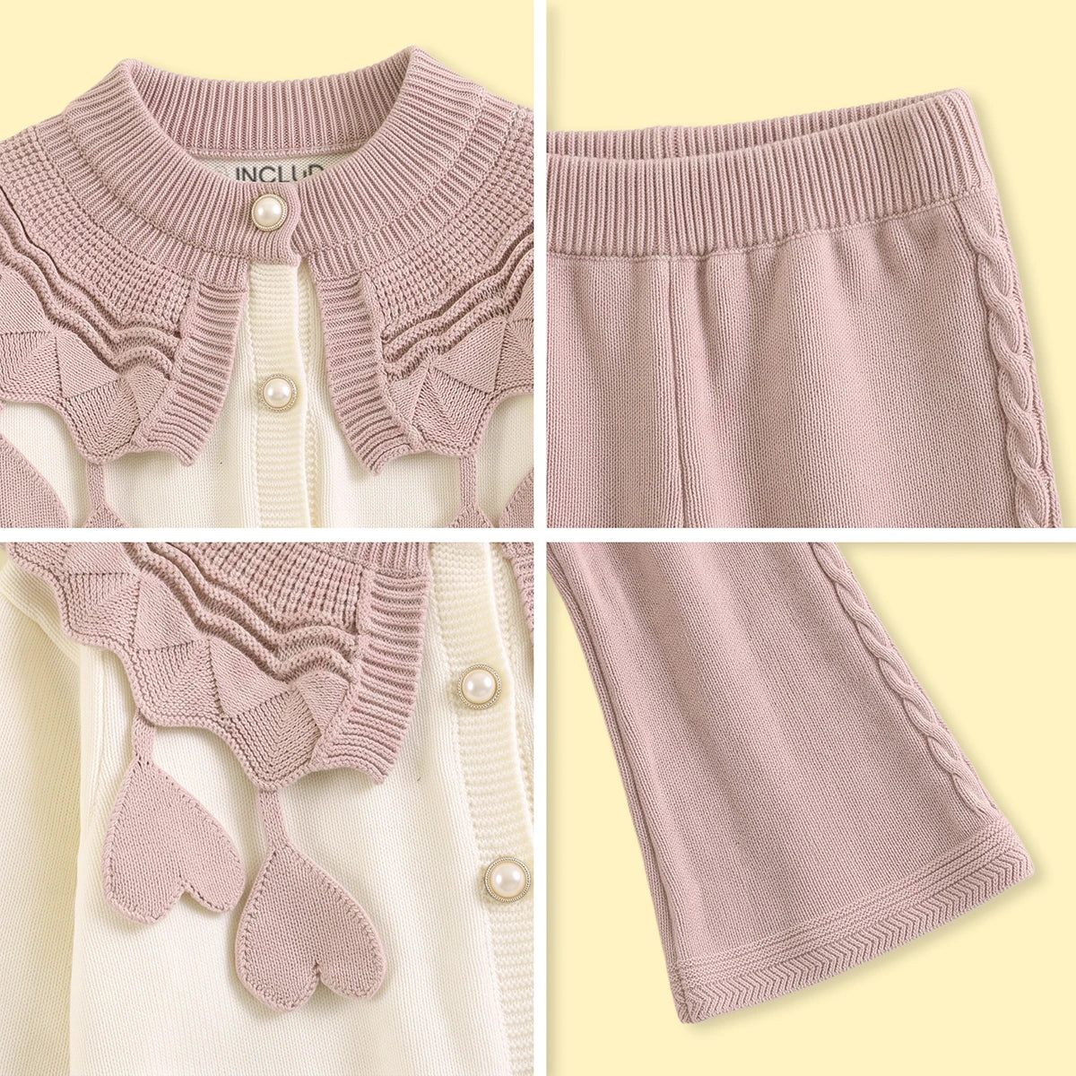 Girls Off White Long Sleeves Cardigan & Pants Sets Sets
