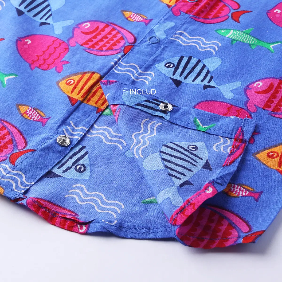 Boys Blue Fish Printed Short Sleeves Shirt With Printed Shorts Sets Sets