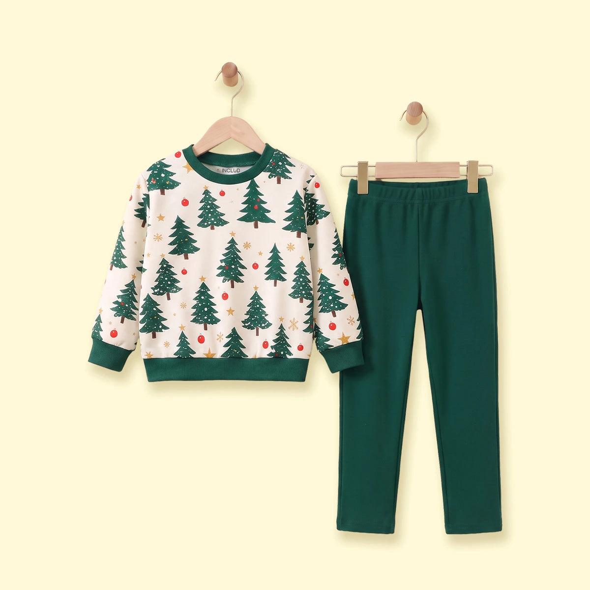 Girls Green Christmas Tree Printed Sweatshirt With Legging Sets 2 pc. Sets Green 3-4 Y