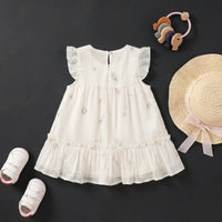 Girls White Floral TulipBow Applique A-line Dress With Sun Hat Casual Dresses