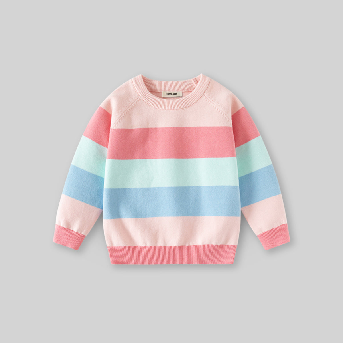 Girls Multicolor Regular Sweatshirt With Self-Design Stripe Patterns Sweaters & Cardigans