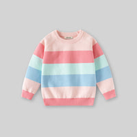 Girls Multicolor Regular Sweatshirt With Self-Design Stripe Patterns Sweaters & Cardigans