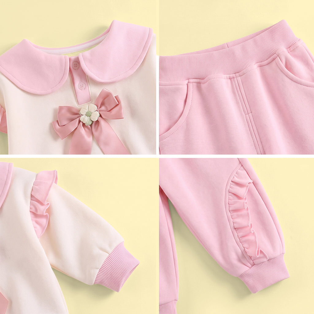 Girls Pink Peter Pan Collar Sweatshirt & Joggers Sets Sets