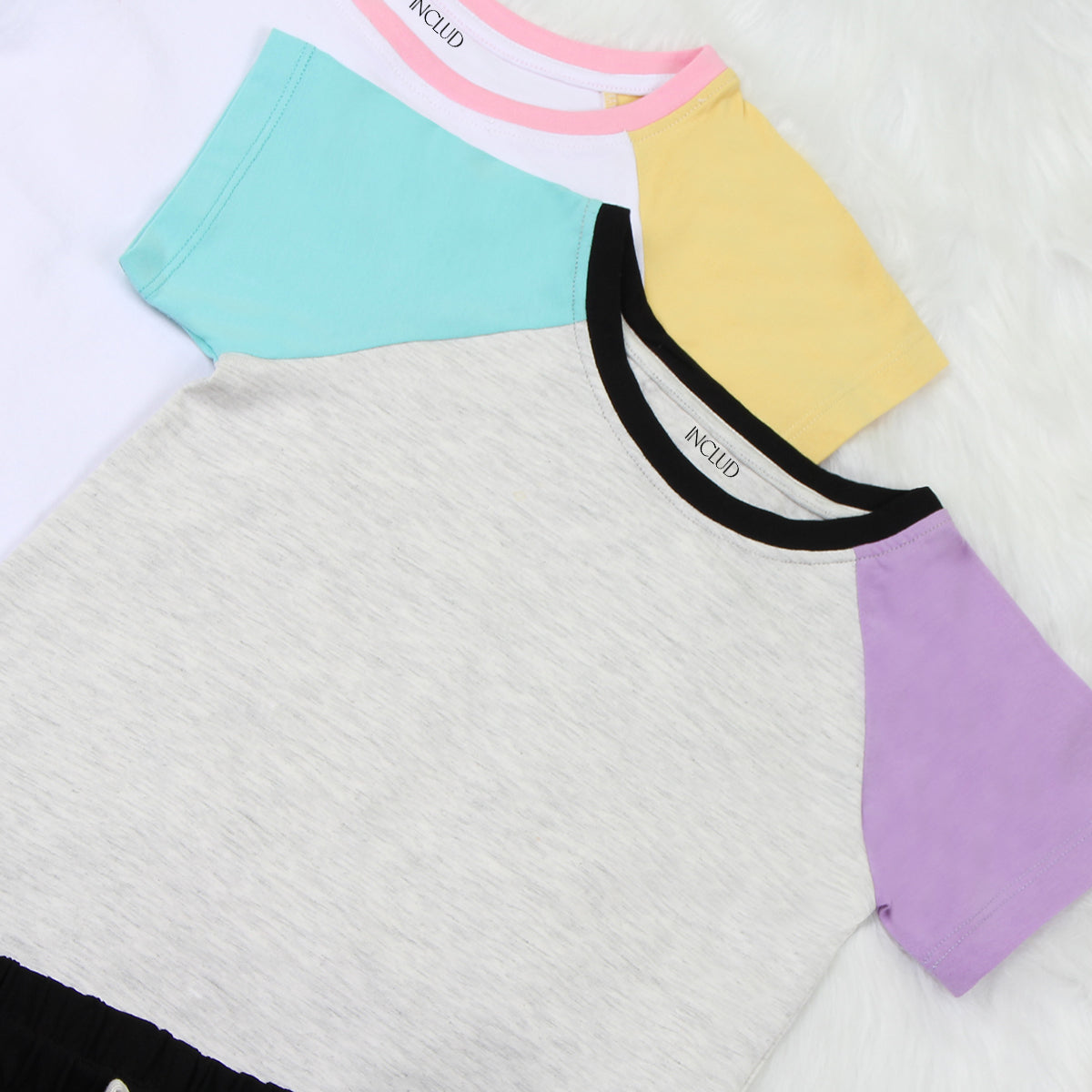 Girls Multicolor Color-blocked Raglan Sleeve T-Shirt With Sets - Pack of 2 Sets