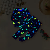 Boys Dark Blue Dinosaur Printed Glow in the Dark T-Shirt With Pajama Co-ord Set 2 pc. Sets Dark Blue 3-4 Y