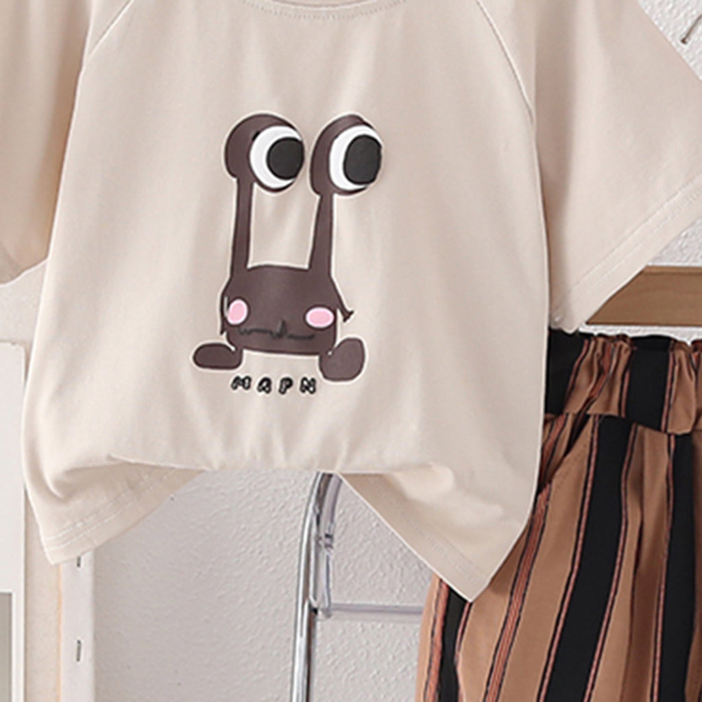 Boys Dark Brown Printed Raglan Sleeves T-Shirt With Striped Bermudas Set 2 pc. Sets