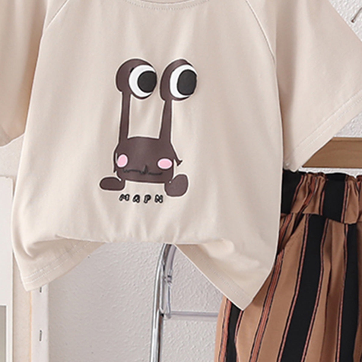 Boys Dark Brown Printed Raglan Sleeves T-Shirt With Striped Bermudas Set 2 pc. Sets