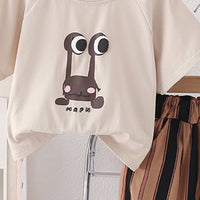 Boys Dark Brown Printed Raglan Sleeves T-Shirt With Striped Bermudas Set 2 pc. Sets