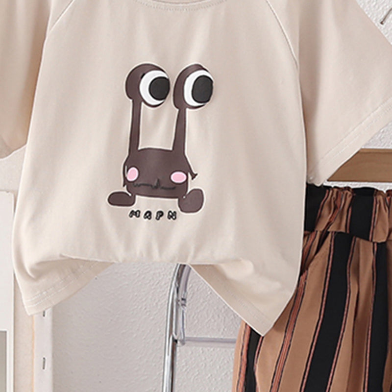 Boys Dark Brown Printed Raglan Sleeves T-Shirt With Striped Bermudas Set 2 pc. Sets