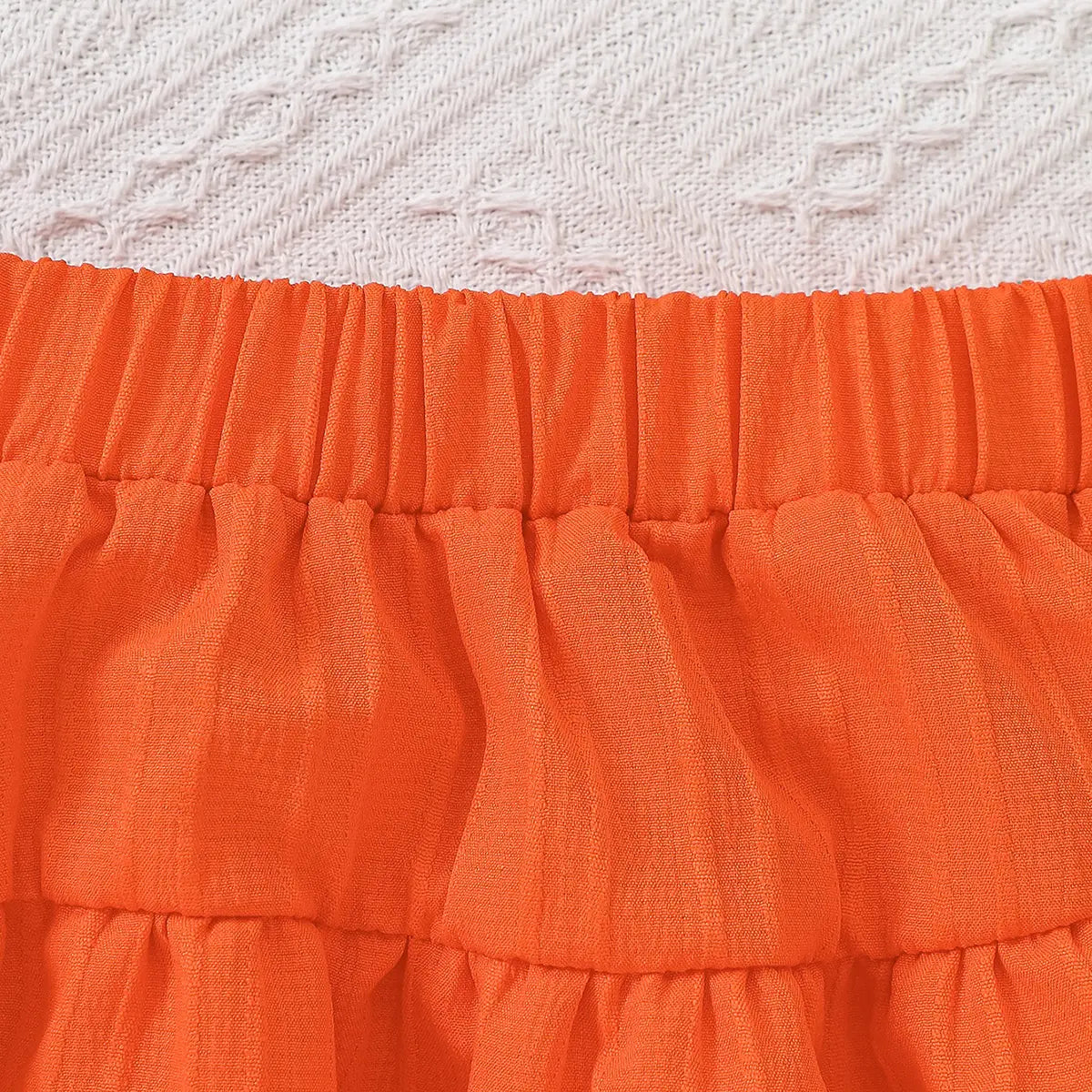 Girls Orange Geometric Printed Top With Tiered Skirt Sets Sets
