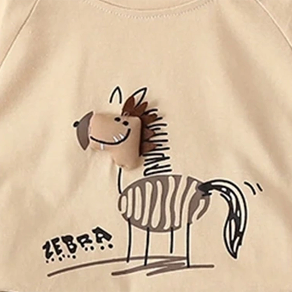 Boys Beige Zebra Printed T-Shirt With Stripes Shorts Set Sets