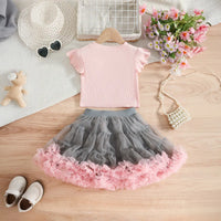 Girls Pink Pearl-Embellished Top With Tiered Tulle Tutu Skirt Sets Sets