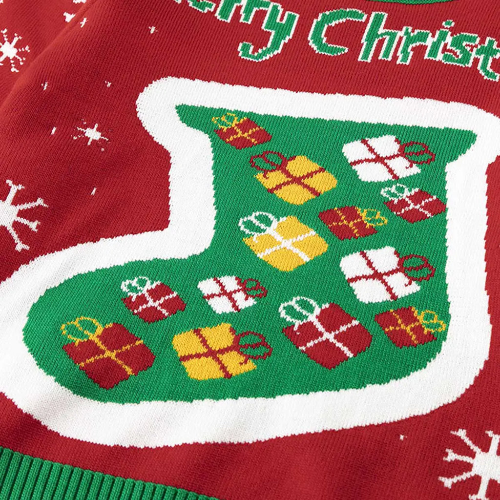 Boys Red Sweater With Self-Design Christmas Themed Patterns Sweaters & Cardigans