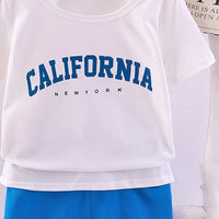 Boys White Typography Print Round Neck T-Shirt With Shorts Sets 2 pc. Sets