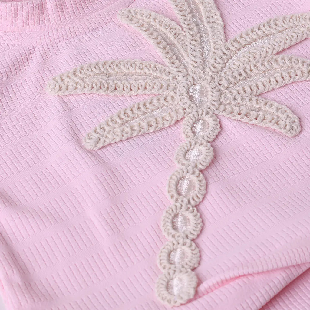 Girls Pink Embroidered Short Sleeve T-Shirt With Denim Shorts Sets 2 pc. Sets