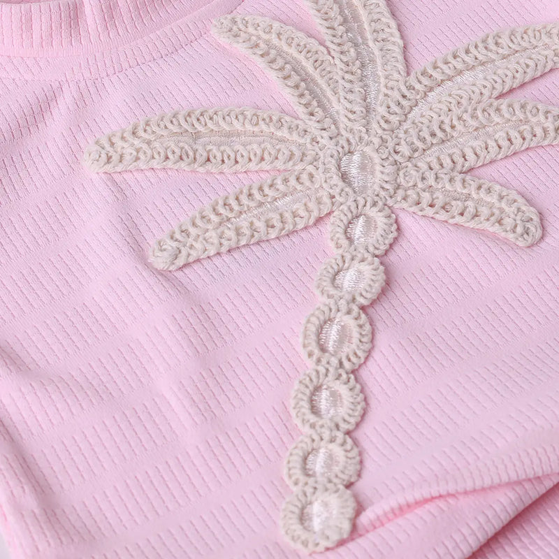 Girls Pink Embroidered Short Sleeve T-Shirt With Denim Shorts Sets 2 pc. Sets
