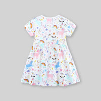 Girls Unicorn Printed Short Sleeve Dress Casual Dresses   