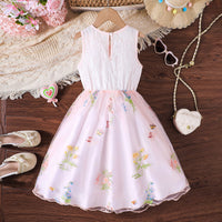 Girls Light Pink Flower Appliqued Sleeveless Dress Casual Dresses